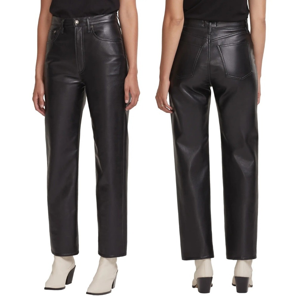 Agolde 90's Pinch Black Genuine Leather Straight Leg High Rise Pants Size 32